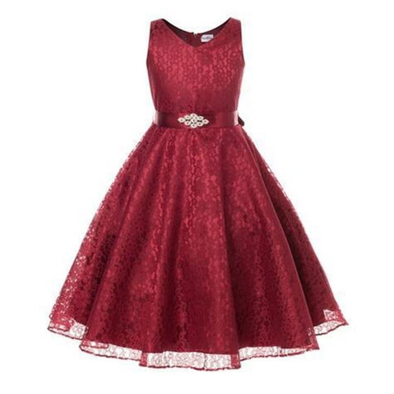 RUTAYY Children Girls Dress Solid Color Sleeveless Lace Dress Wedding Flower V-Neck Everyday Casual Wear Classic Beach Dresses