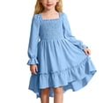 thumbnail image 1 of RUTAYY Children Girls Dress Solid Color Square Neck Flutter Sleeve and Flared Hem Ruffle Trim Boho Length Party Elegant Casual Dresses, 1 of 7