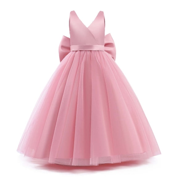 RUTAYY Children Girls Dress Wedding Sleeveless Satin Net Long Puff Skirt Performance Solid Color Soft Comfortable Playful Vacation Dresses