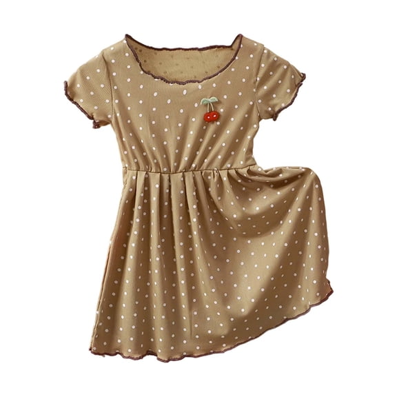 RUTAYY Children Girls Dresses Ice Silk Short Sleeve Casual Dresses Soft Comfortable Sweet Dress, Khaki, 12-18 Months