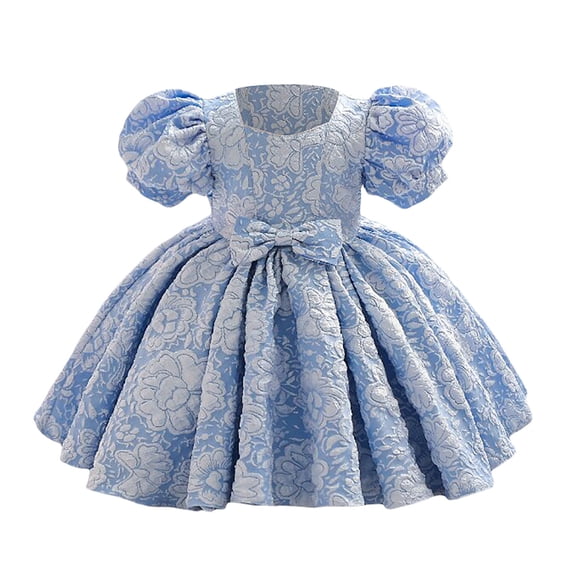 RUTAYY Children Girls Flower Dress Square Collar Party Short Sleeve with Bowknot Indoor Outdoor Activities Trendy Travel Dresses