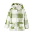 thumbnail image 1 of RUTAYY Children Girls Hooded Jacket Long Sleeve Plaid Fuzzy Cozy Soft Warm Outerwear Fall Winter Windproof Classic Chic Coat, 1 of 5