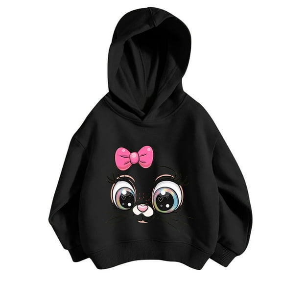 RUTAYY Children Girls Hoodies Long Sleeve Cute Print Sports Shirt Loose Soft Comfortable Casual Daily Wear Stylish Vacation Hooded Sweatshirt