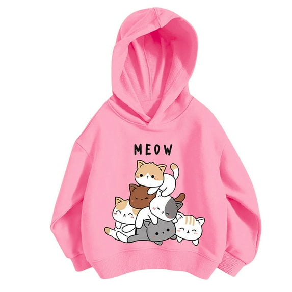 RUTAYY Children Girls Hoodies Long Sleeve Cute Print Sports Shirt Loose Soft Comfortable Casual Daily Wear Trendy Versatile Hooded Sweatshirt