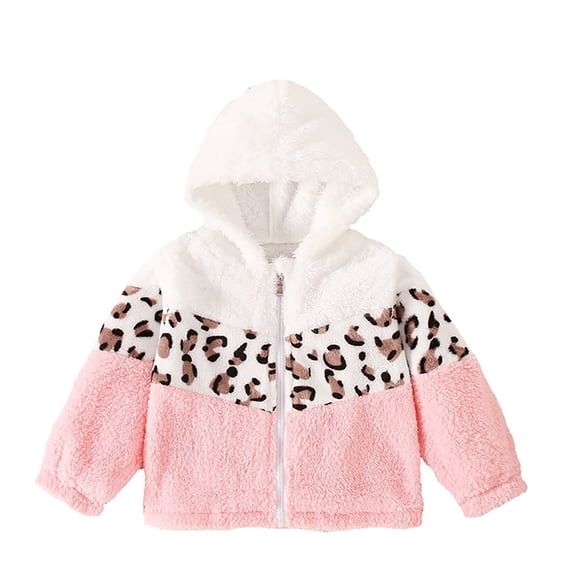 RUTAYY Children Girls Jacket Long Sleeve Fall Winter Warm Cute Patchwork Leopard Print Zip Up Outerwear Casual Holiday Jacket