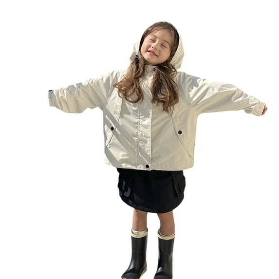 RUTAYY Children Girls Jacket Long Sleeve Solid Color Outdoor Windbreaker with Hood Lightweight Breathable Loose Fit Casual Windproof Raincoat Chic Classic Coat