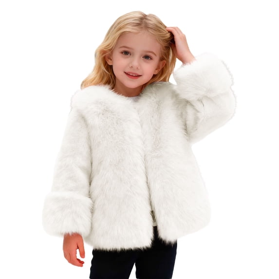 RUTAYY Children Girls Jacket Warm Winter Thickened Long Sleeve Solid Color Fuzzy Soft Comfortable Outerwear Trendy Classic Coat