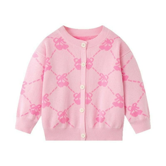 RUTAYY Children Girls Knit Cardigan Sweater Cherry Jacquard Pattern Long Sleeve Lightweight Outerwear Vacation Playful Coat