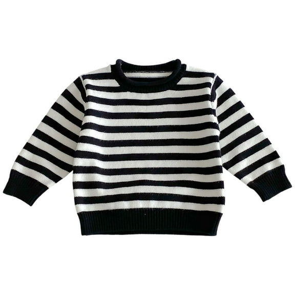 RUTAYY Children Girls Knit Sweater Striped Round Neck Long Sleeve Comfortable Soft Warm Casual Daily Wear 9 Months-8 Years Classic Vacation Pullover Tops