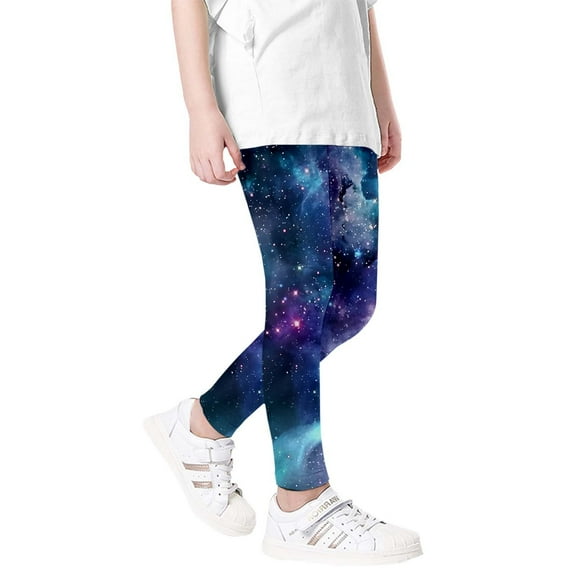 RUTAYY Children Girls' Leggings Cosmic Starry Sky Printed Casual Sports Trousers Bohemian Style, Black, 9-10 Years