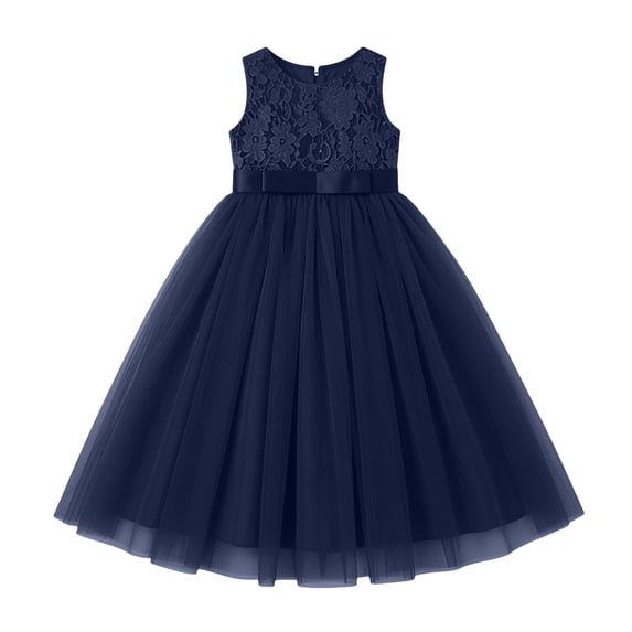 RUTAYY Children Girls Long Dress Solid Color Round Ncek Sleeveless Lace Formal Gown Puffy Skirt Comfortable Holiday Chic Dresses