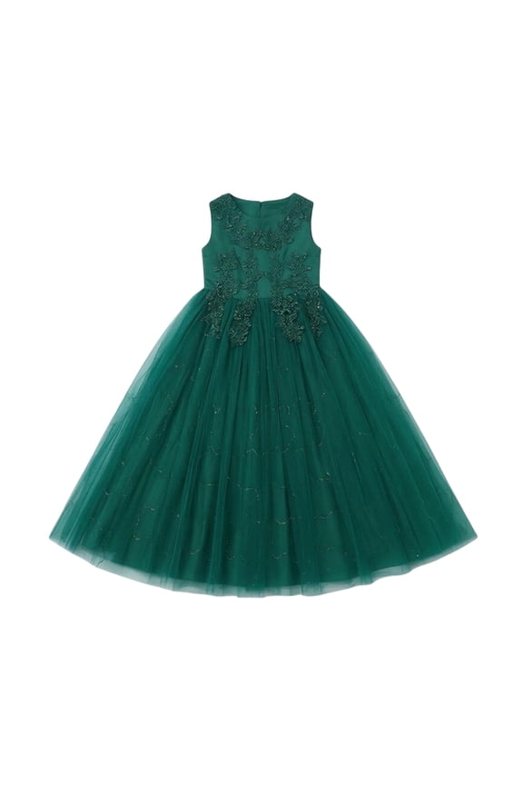 Children Girls Long Dress Wedding Solid Color Crew Neck Sleeveless Formal Party Frock Breathable Comfortable Holiday Beach Dresses