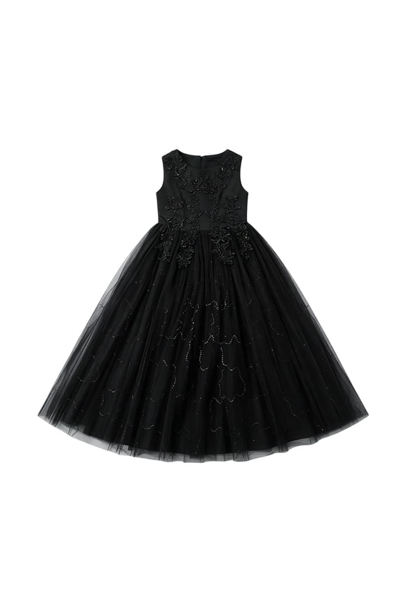 Children Girls Long Dress Wedding Solid Color Crew Neck Sleeveless Formal Party Frock Breathable Comfortable Tropical Vacation Dresses