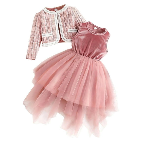 RUTAYY Children Girls Outfit Sets Autumn Long Sleeve Jacket with Dress 2-Pack Party Gown Trendy Versatile Clothing Sets