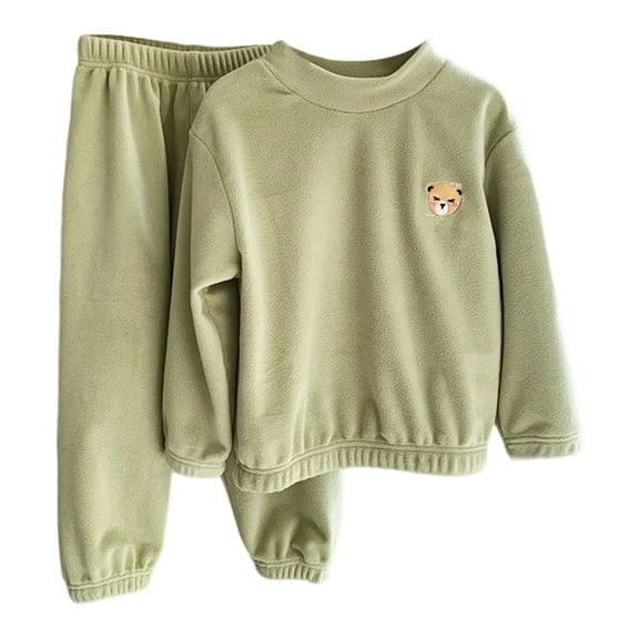 RUTAYY Children Girls Outfit Sets Long Sleeve Pajama Winter Plush Thermal Sleepwear Loungewear Cozy Flannel Pajamas Chic Versatile Clothing Sets
