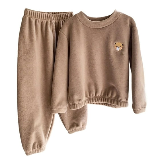 RUTAYY Children Girls Outfit Sets Long Sleeve Pajama Winter Plush Thermal Sleepwear Loungewear Cozy Flannel Pajamas Leisure Stylish Clothing Sets