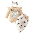thumbnail image 1 of RUTAYY Children Girls Outfit Sets Long Sleeve Ribbed Animal Print Romper Pants Headband Soft Comfortable Playwear Playful Classic Clothing Sets, 1 of 4