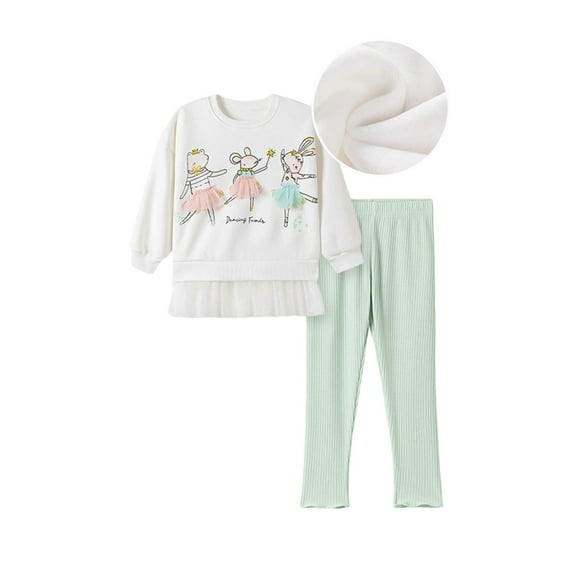 RUTAYY Children Girls Outfit Sets Long Sleeve Round Neck Autumn 2-Pack Cute Print Sweatshirt and Leggings Soft Comfortable Fun Vibrant Clothing Sets