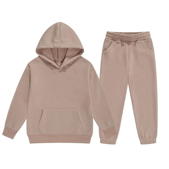 RUTAYY Children Girls Outfit Sets Long Sleeve Solid Color Warm Hoodie Pullover Tops Pants Outfits Sweat Suit Fashion Clothing