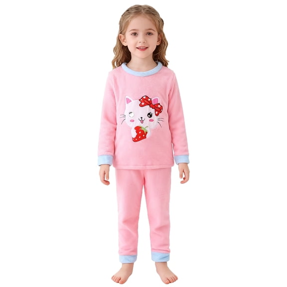 RUTAYY Children Girls Outfit Sets Spring Winter Cozy Flannel Loungewear Fuzzy Thermal 2 Piece Long Sleeve Tops and Pants Indoor Outdoor Activities Classic Versatile Sets