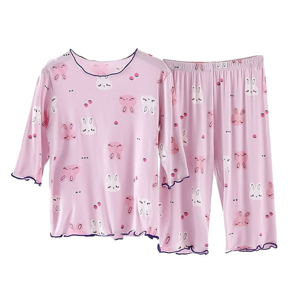 RUTAYY Children Girls Outfits Sets Casual Summer Outfit Round Neck Short Sleeve Top With Elastic Waist Capri Pants Soft Comfortable Indoor Wear Casual Daily Wear, 4-5 Years