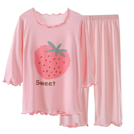 RUTAYY Children Girls Outfits Sets Casual Summer Outfit Round Neck Short Sleeve Top With Elastic Waist Capri Pants Soft Comfortable Indoor Wear Trendy Clothes, 3-4 Years