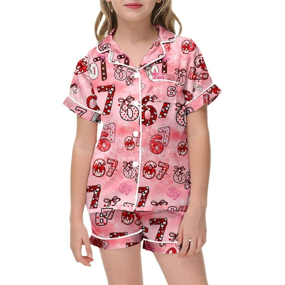 RUTAYY Children Girls Outfits Short Sleeve Turndown Collar Shirts and Shorts Cute Print Soft Comfortable Casual Home Wear Chic Elegant Clothing Sets