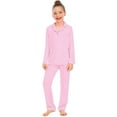 thumbnail image 1 of RUTAYY Children Girls Pajamas Set Long Sleeve & Pants Button Up Collar Loose Fit Homewear Holiday & Beach Homewear, Light Pink, 7-8 Years, 1 of 4