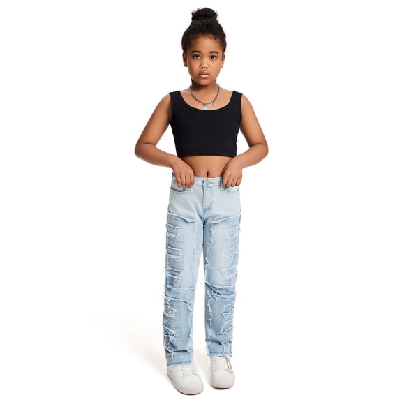 RUTAYY Children Girls Pants Fringe Stretch Straight Leg Pants Daily Wear Comfortable Trendy Vibrant Trousers