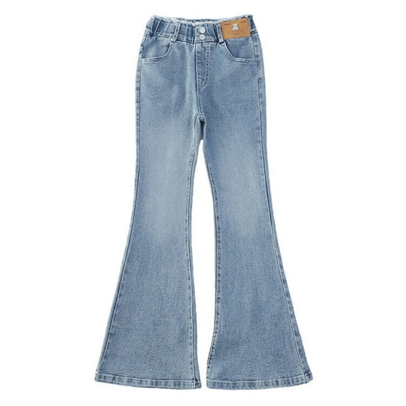 RUTAYY Children Girls' Pants High Elastic Waist Slim Wide Leg Flared Casual Jeans Casual Comfort, Blue, 4-5 Years
