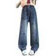 thumbnail image 1 of RUTAYY Children Girls Pants Straight Wide Leg Cherry Embroidery Loose Fit Comfortable Casual Classic Trousers, 1 of 9