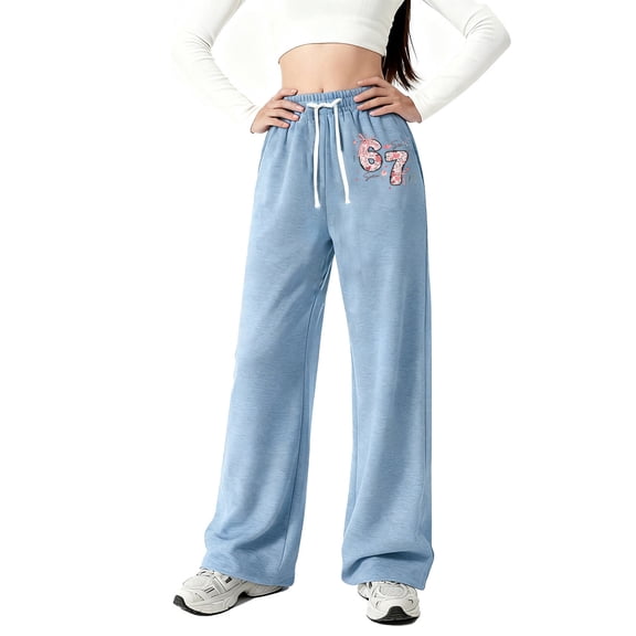 RUTAYY Children Girls Pants Wide Leg Loose Fit 67 Meme Six Seven Print Comfortable with Pockets Soft Stretchy Fabric Daily Wear Chic Holiday Trousers