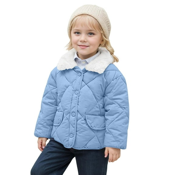 RUTAYY Children Girls Puffer Jacket Solid Color Long Sleeve Loose Lattice Short Jacket Thick Warm Collar Coat Playful Vacation Coat