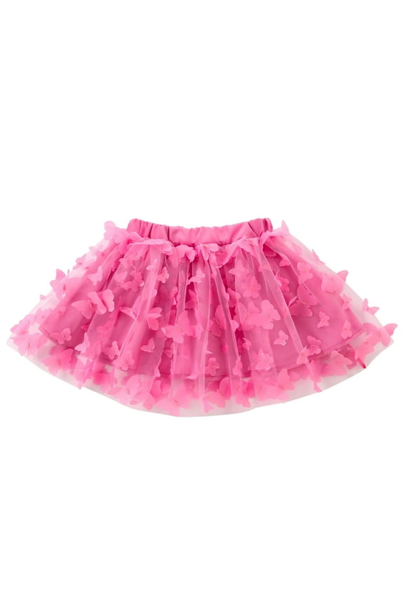 Children Girls Short Skirt Solid Tulle Tutu Tiered Skirt Princess Party Layered Skirt Casual Chic Skirt, Hot Pink, 4-5 Years
