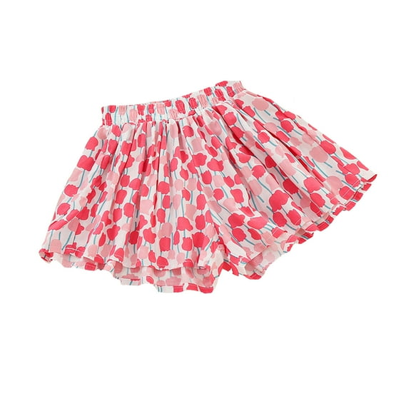 RUTAYY Children Girls' Shorts Summer Thin Style All Match Loose Fashionable Pleated Skirt Pants Casual Daily Wear, Pink, 5-6 Years