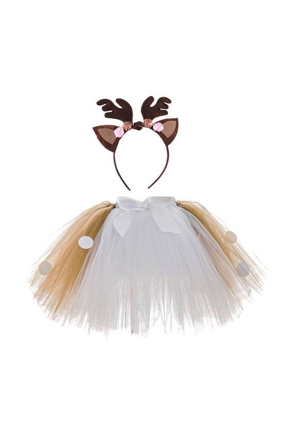 Children Girls Skirt Elastic Waist Carnival Deer Party Cartoon Mesh Tutu Skirt Indoor Outdoor Activities Vibrant Holiday Dresses