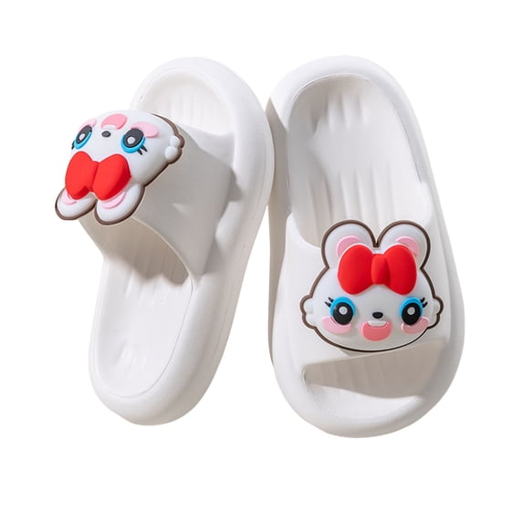 RUTAYY Children Girls Slippers Home Indoor Non Bow Rabbit Print Cool Slippers Cute Slippres, White, 5.5-6 Years