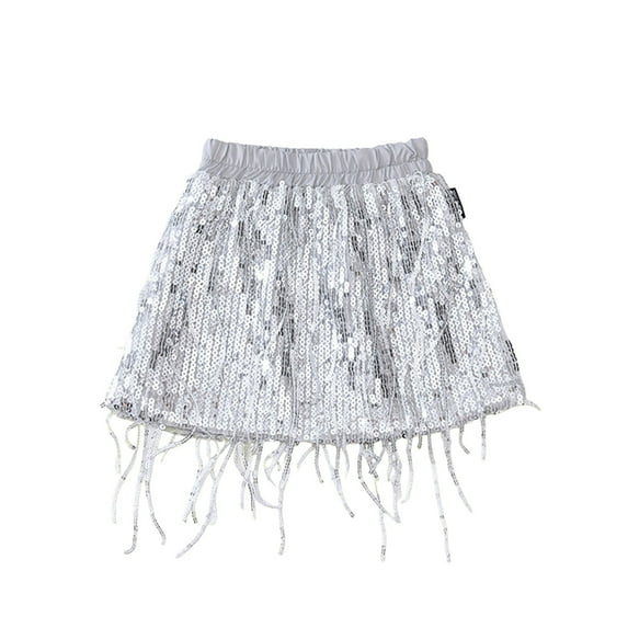 RUTAYY Children Girls Summer Dresses Fringe Sequin Dresses Chic A-Line Dresses Boho Dresses, Silver, 3-4 Years