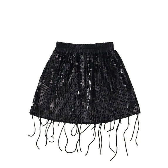 RUTAYY Children Girls Summer Dresses Fringe Sequin Dresses Chic A-Line fashion Dresses, Black, 5-6 Years