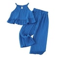 thumbnail image 1 of RUTAYY Children Girls Summer Outfits Sets Sleeveless Ruffle Tops Wide Leg Pants Fashion Clothing, Blue, 5-6 Years, 1 of 4