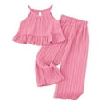 thumbnail image 1 of RUTAYY Children Girls Summer Outfits Sets Sleeveless Ruffle Tops Wide Leg Pants Sweet Style, Pink, 5-6 Years, 1 of 6