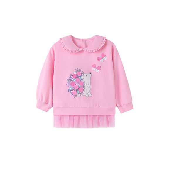 RUTAYY Children Girls Sweatshirt Cute Cartoon Print Long Sleeve Peter Pan Collar Comfortable Casual Daily Wear Leisure Pullover Tops
