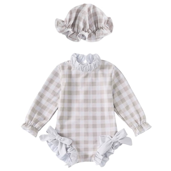 RUTAYY Children Girls Swimsuit Sets Long Sleeve Romper with Hat Rash Guard Solid Color Comfortable Breathable Beach Vacation Swimwear