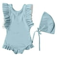thumbnail image 1 of RUTAYY Children Girls Swimsuit Sets with Ruffled Trim Solid Color Sleeveless Round Neck Trendy Beach Swimwear, 1 of 5