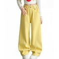 thumbnail image 1 of RUTAYY Children Girls' Trousers Fashion Cute Personality Lined Elastic Waist Wide Leg Jeans Pockets Quick Dry Active Pants, Yellow, 7-8 Years, 1 of 8