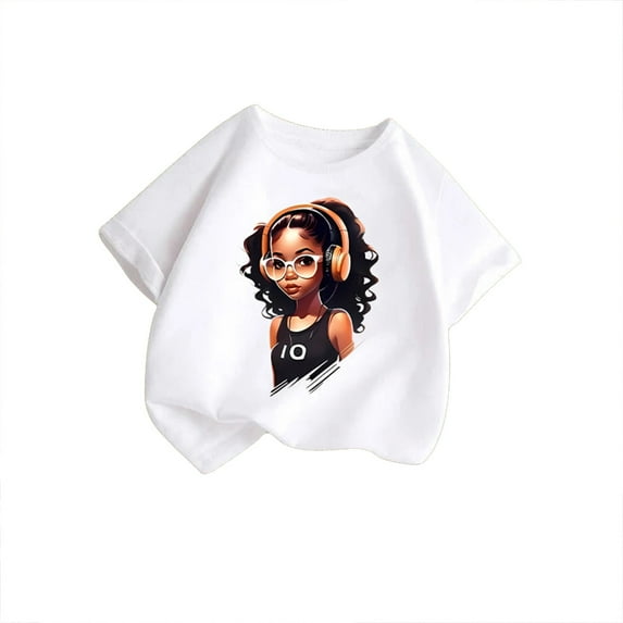 RUTAYY Children's Girls' T-Shirt Cute Graphic Round Neck Short Sleeve Tee Summer Casual T Shirt Bohemian Style, White, 7-8 Years