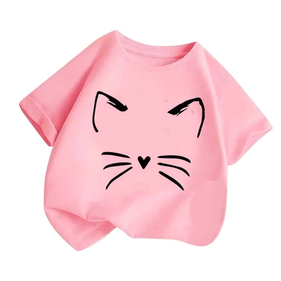 RUTAYY Children's Girls' Tshirt Cartoon Cat Print Blouse Casual Shirt Elegant Stylish Style, Pink, 3-4 Years