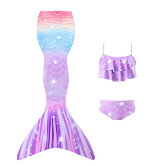 RUTAYY Colorful Fish Tail Swimsuit Kids Realistic Swimming Monofin Included Bikini Set With High Waisted Bottoms And Top Beach Vacation Brazilian Swimwear Beachwear, 4-5 Years