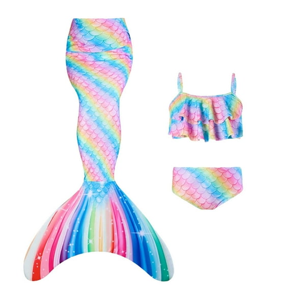RUTAYY Colorful Fish Tail Swimsuit Kids Realistic Swimming Monofin Included Bikini Set With High Waisted Bottoms And Top Beach Vacation Resort Swimwear Beachwear, 5-6 Years