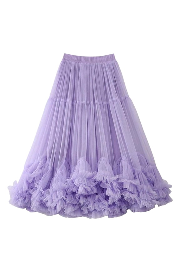 Elegant Party Skirt Women Layered High Waist Flared Midi Skirt For Evening Gala Prom Night Out Formal Occasions Solid Color Flowy Swing Pleated Beach Skirts